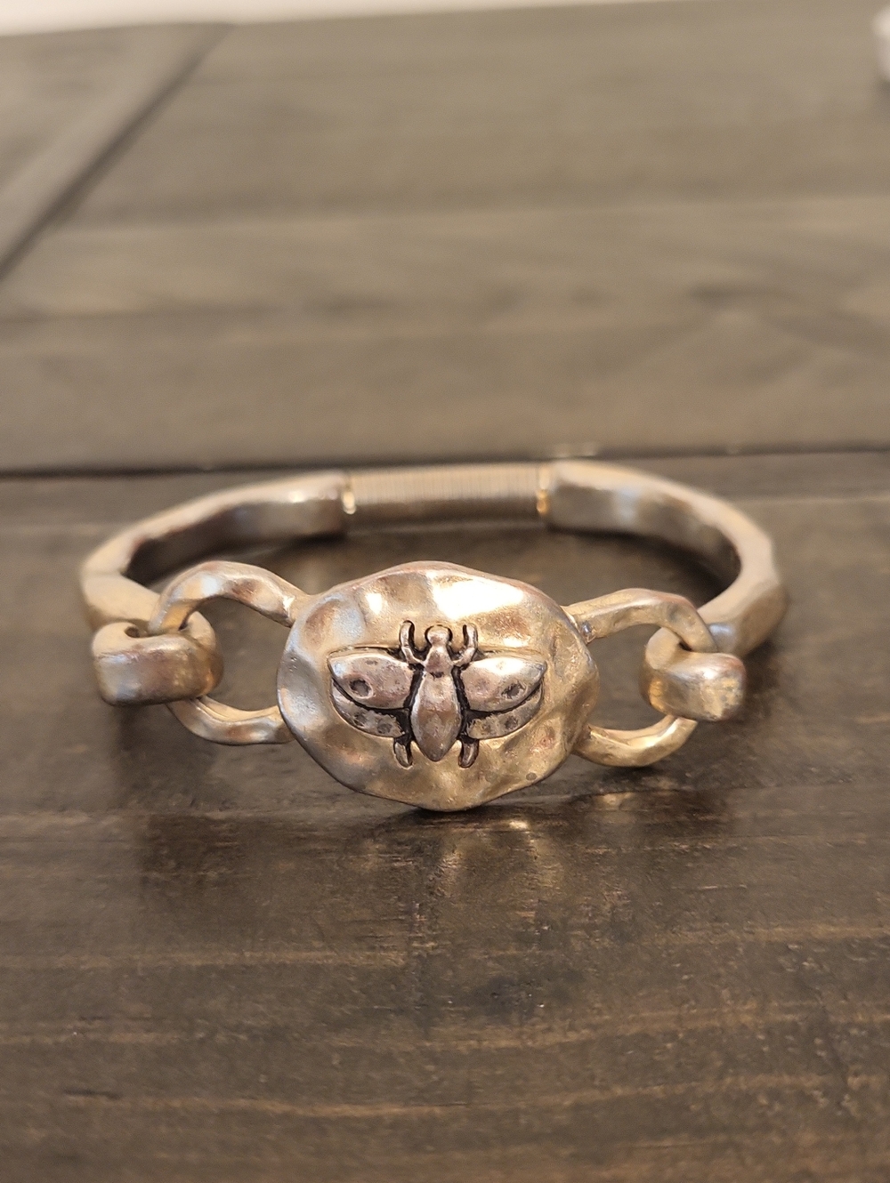 Vintage Brutalist Silver Honeybee Spring Cuff Bracelet